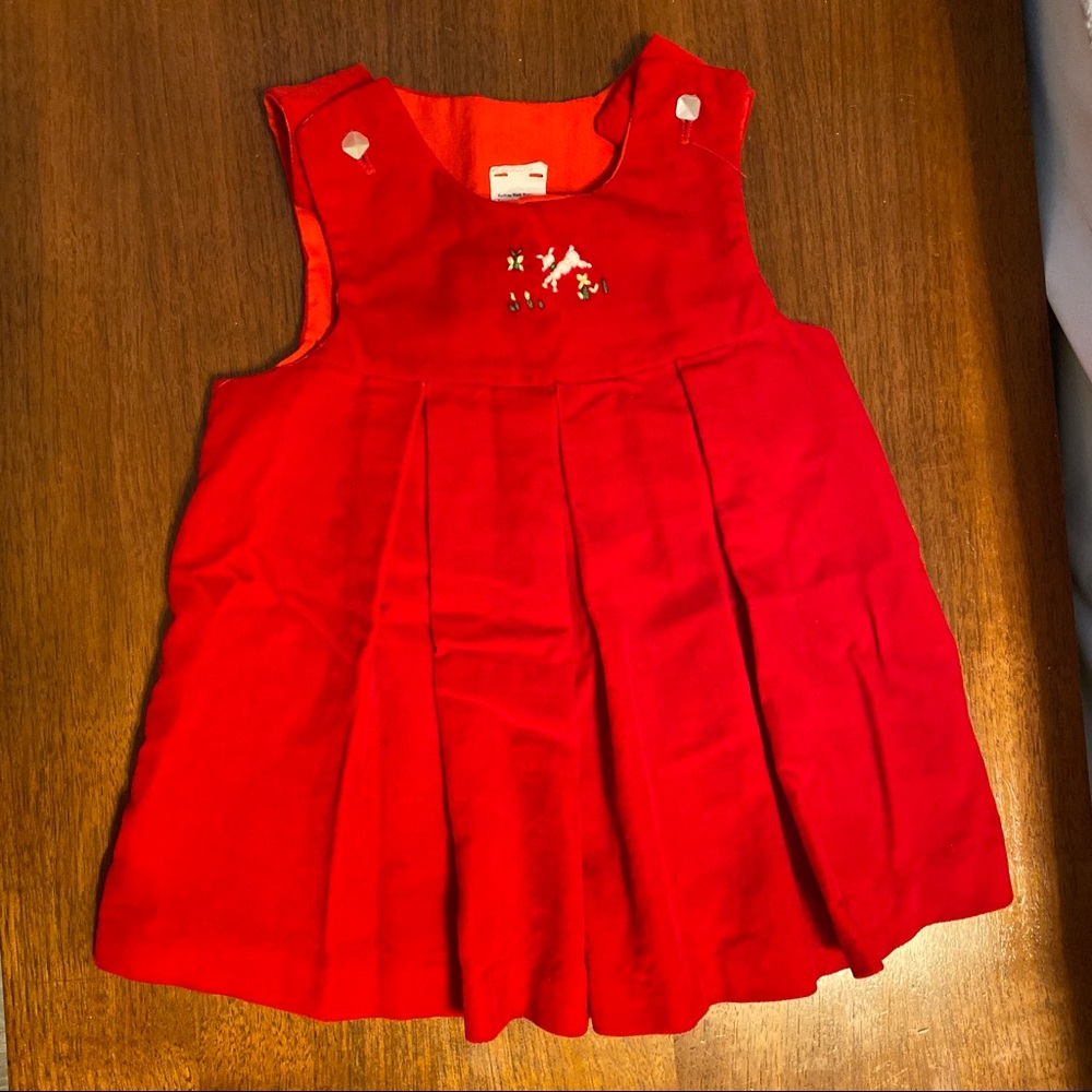 Red Cotton Velvet Embroidered Dress 18M